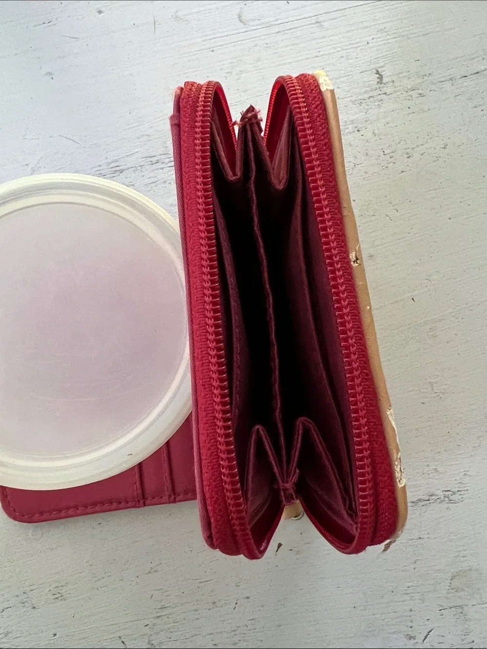 XOXO Red Monogram Zip Wallet with Tan Trim